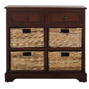 SAFAVIEH Home Collection Herman White Wash 6-Drawer Wicker Basket Storage Unit, Fully Assembled (AMH5702G)(Dark Cherry)