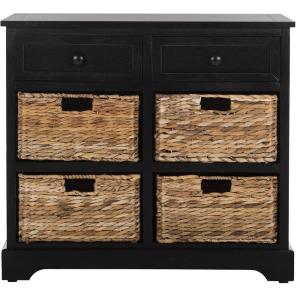 SAFAVIEH Home Collection Herman White Wash 6-Drawer Wicker Basket Storage Unit, Fully Assembled (AMH5702G)(Distressed Black)