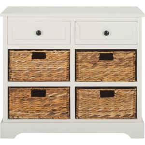 SAFAVIEH Home Collection Herman White Wash 6-Drawer Wicker Basket Storage Unit, Fully Assembled (AMH5702G)(Distressed Cream)
