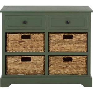 SAFAVIEH Home Collection Herman White Wash 6-Drawer Wicker Basket Storage Unit, Fully Assembled (AMH5702G)(Dusty Green)