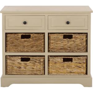 SAFAVIEH Home Collection Herman White Wash 6-Drawer Wicker Basket Storage Unit, Fully Assembled (AMH5702G)(Sand)