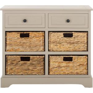SAFAVIEH Home Collection Herman White Wash 6-Drawer Wicker Basket Storage Unit, Fully Assembled (AMH5702G)(Vintage Grey)