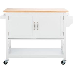 SAFAVIEH Home Collection Kesler White/Natural 2-Door 1-Shelf Trolley Kitchen Cart with Wheels