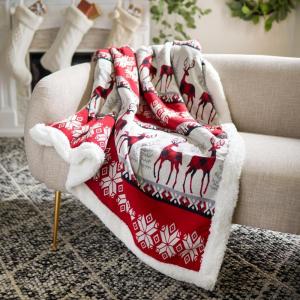 SAFAVIEH Home Collection Prancer Red Sherpa 50 x 60-inch Holiday Decorative Throw Blanket