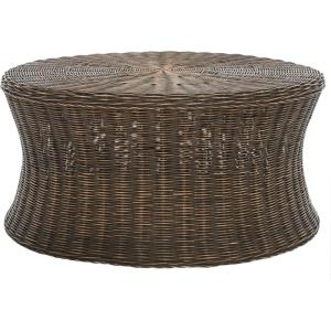 SAFAVIEH Home Collection Ruxton Dark Brown Rattan Round Coffee Table Ottoman(Brown)