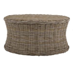 SAFAVIEH Home Collection Ruxton Dark Brown Rattan Round Coffee Table Ottoman(Natural)