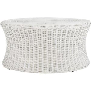 SAFAVIEH Home Collection Ruxton Dark Brown Rattan Round Coffee Table Ottoman(White)
