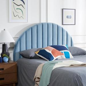 SAFAVIEH Home Collection Solare Slate Blue Velvet Channel Tufted Arched Queen Size Headboard(Slate Blue Velvet)