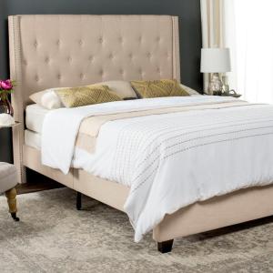 SAFAVIEH Home Collection Winslet Light Grey & Espresso Bed, Full(Light Beige)