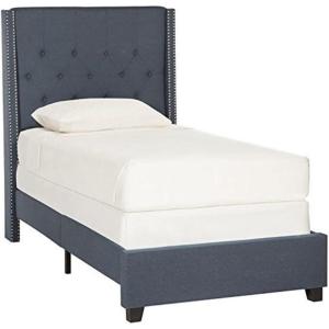 SAFAVIEH Home Collection Winslet Light Grey & Espresso Bed, Full(Navy)