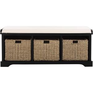 Safavieh American Homes Collection Lonan Grey and White Wicker Storage Bench(Black)