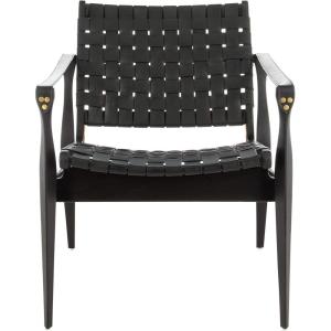 Safavieh Couture Dilan Brown and Black Woven Leather Safari Chair(Black / Black)