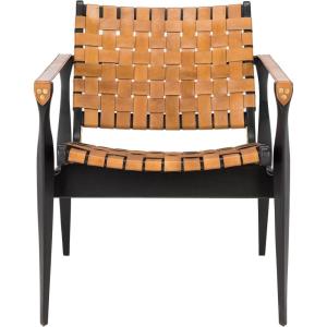 Safavieh Couture Dilan Brown and Black Woven Leather Safari Chair(Black / Brown)