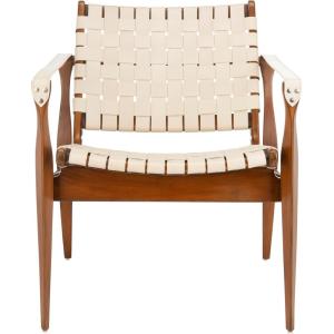 Safavieh Couture Dilan Brown and Black Woven Leather Safari Chair(Cream / Light Brown)