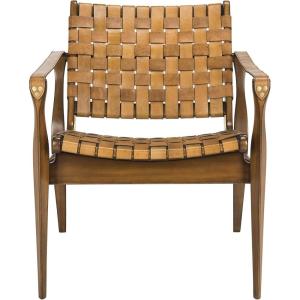 Safavieh Couture Dilan Brown and Black Woven Leather Safari Chair(Light Brown / Brown)