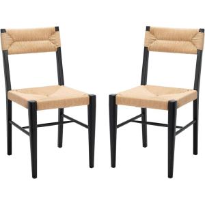 Safavieh Couture Home Collection Cody Black/Natural Rattan Living Room Dining Accent Chair (Fully Assembled) -Set of 2 SFV4104A-SET2(Black / Natural)