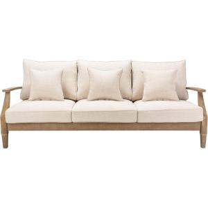 Safavieh Couture Patio Martinique Natural and White Wood Outdoor Sofa, Natural/White(Natural/White)
