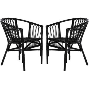 Safavieh Home Adriana Coastal White Rattan (Set of 2) Accent Chair (ACH6505B-SET2)(Black)