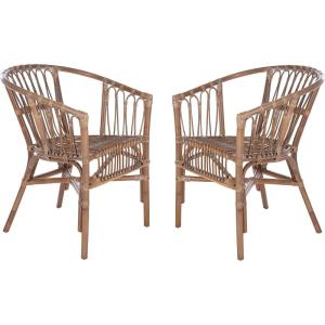 Safavieh Home Adriana Coastal White Rattan (Set of 2) Accent Chair (ACH6505B-SET2)(Grey White Wash)
