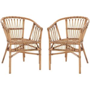 Safavieh Home Adriana Coastal White Rattan (Set of 2) Accent Chair (ACH6505B-SET2)(Honey Brown Wash)