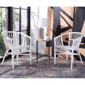 Safavieh Home Adriana Coastal White Rattan (Set of 2) Accent Chair (ACH6505B-SET2)(White)
