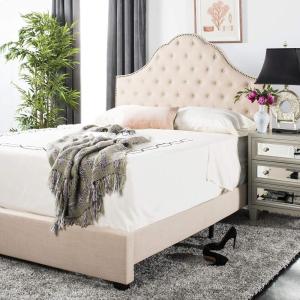 Safavieh Home Beckham Contemporary Light Grey Velvet Bed, Full(Beige)