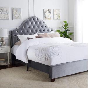 Safavieh Home Beckham Contemporary Light Grey Velvet Bed, Full(Light Grey)