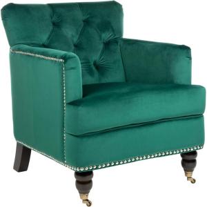 Safavieh Home Colin Blush Pink Velvet and White Washed Tufted Club Chair(Emerald / Espresso)