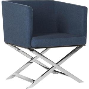 Safavieh Home Collection Celine Navy and Chrome Modern Glam Cross Leg Chair(Navy / Chrome)