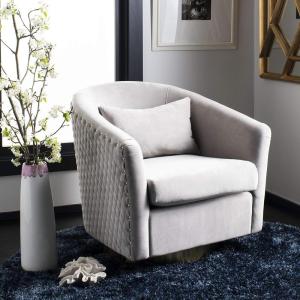 Safavieh Home Collection Clara Quilted Swivel Dusty Rose Tub Accent Chair(Pale Taupe / Gold)