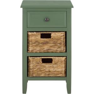 Safavieh Home Collection Everly Drawer White Wash 1-Drawer 2 Removable Baskets Side Table(Dusty Green)