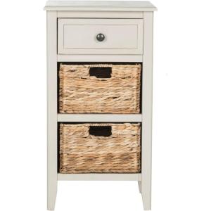 Safavieh Home Collection Everly Drawer White Wash 1-Drawer 2 Removable Baskets Side Table(Vintage Grey)