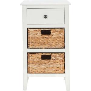 Safavieh Home Collection Everly Drawer White Wash 1-Drawer 2 Removable Baskets Side Table(Vintage White)