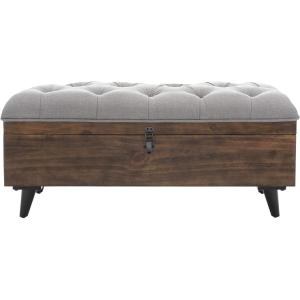 Safavieh Home Collection Liam Light Beige and Dark Oak Tufted Cocktail Ottoman(Grey / Dark Oak)