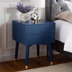 Safavieh Home Collection Lyla Mid Century Retro Silver Cap Nightstand, Walnut/Gold(Lapis Blue / Gold)
