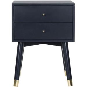Safavieh Home Collection Lyla Mid Century Retro Silver Cap Nightstand, Walnut/Gold(Navy / Gold)