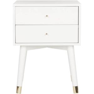 Safavieh Home Collection Lyla Mid Century Retro Silver Cap Nightstand, Walnut/Gold(White / Gold)