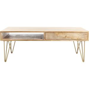Safavieh Home Collection Marigold Mid-Century White Wash and Brass Hairpin Leg Coffee Table(Natural)