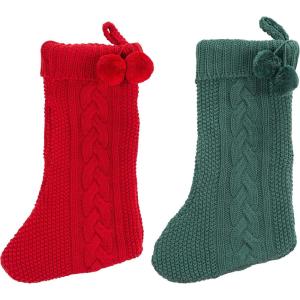 Safavieh Home Collection Nutmeg Red 19-inch Hanging Knit Pom-Pom Holiday Christmas Stocking (Set of 2)(Red / Green)