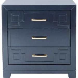 Safavieh Home Collection Raina Grey 3-Drawer Greek Key Nightstand(Navy)