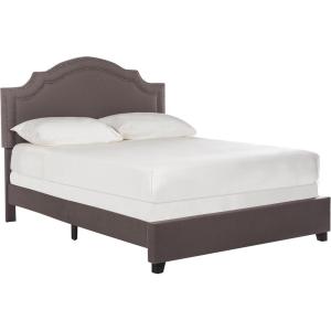 Safavieh Home Collection Theron Navy Velvet Nickel Nailhead Trim Full Bed(Dark Taupe)