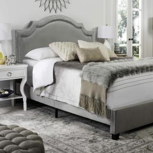 Safavieh Home Collection Theron Navy Velvet Nickel Nailhead Trim Full Bed(Grey)