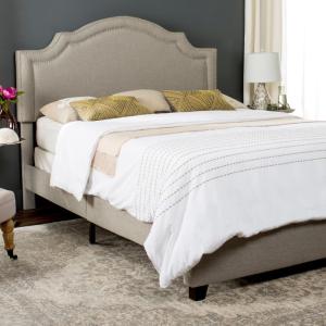 Safavieh Home Collection Theron Navy Velvet Nickel Nailhead Trim Full Bed(Light Grey)