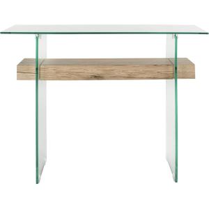 Safavieh Home Kayley Glass and Natural Brown Console Table(Natural / Glass)