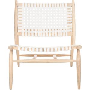Safavieh Home Soleil Natural and White Leather Woven Accent Chair(White / Natural)