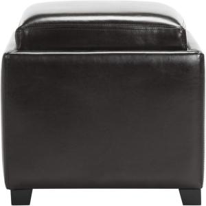 Safavieh Hudson Collection Kaylee Leather Single Tray Square Storage Ottoman(Brown)