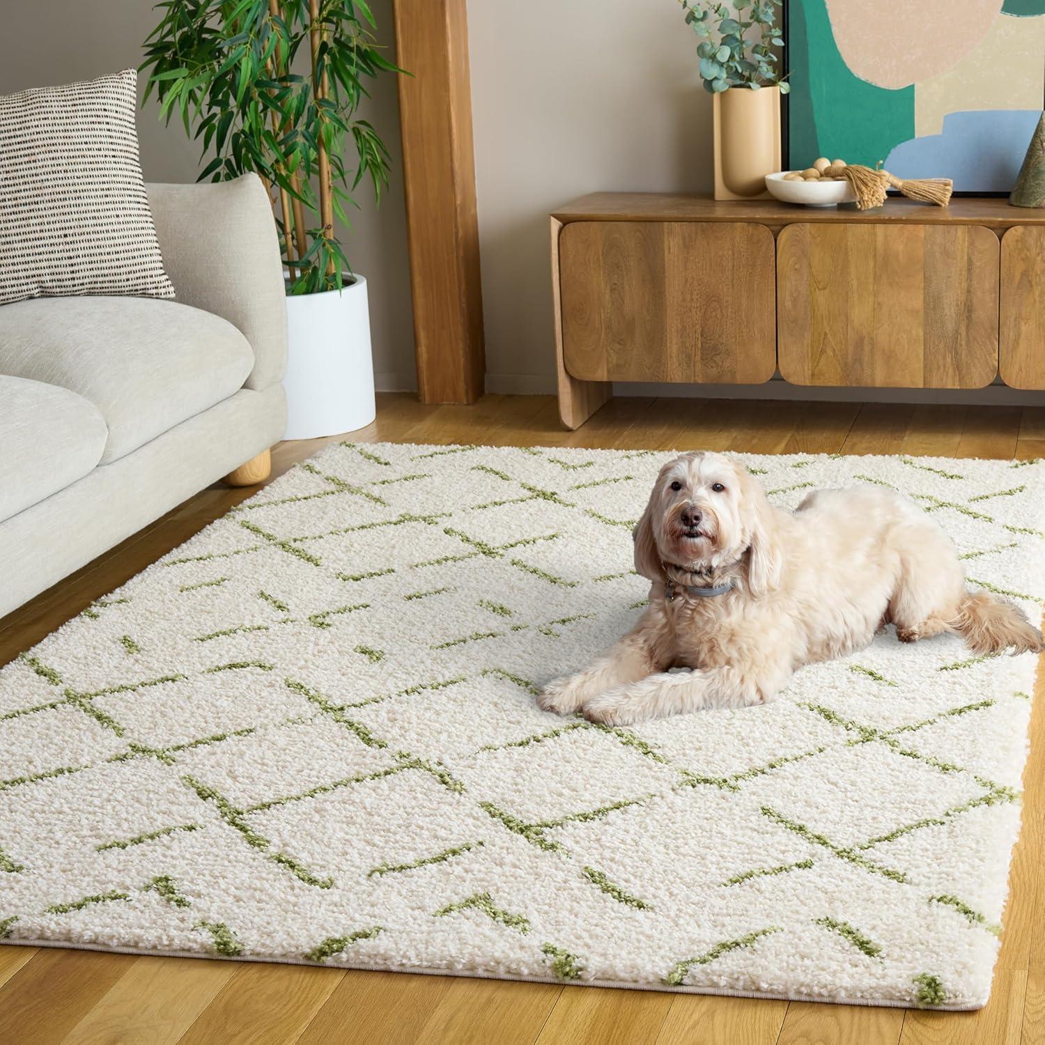 image:imageSAFAVIEH Area Rug 8x10 Arizona Shag Collection Large Ivory amp Beige Moroccan Boho Design NonShedding amp Easy to Clean Ideal for Living Room Bedroom Dining Space ASG743AIvoryGreen