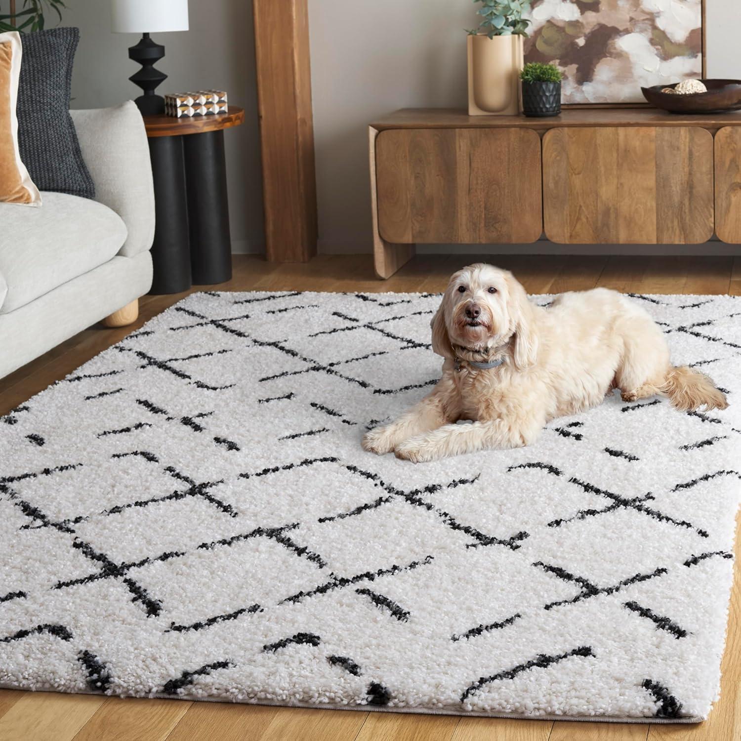 image:imageSAFAVIEH Area Rug 8x10 Arizona Shag Collection Large Ivory amp Beige Moroccan Boho Design NonShedding amp Easy to Clean Ideal for Living Room Bedroom Dining Space ASG743AIvoryBlack