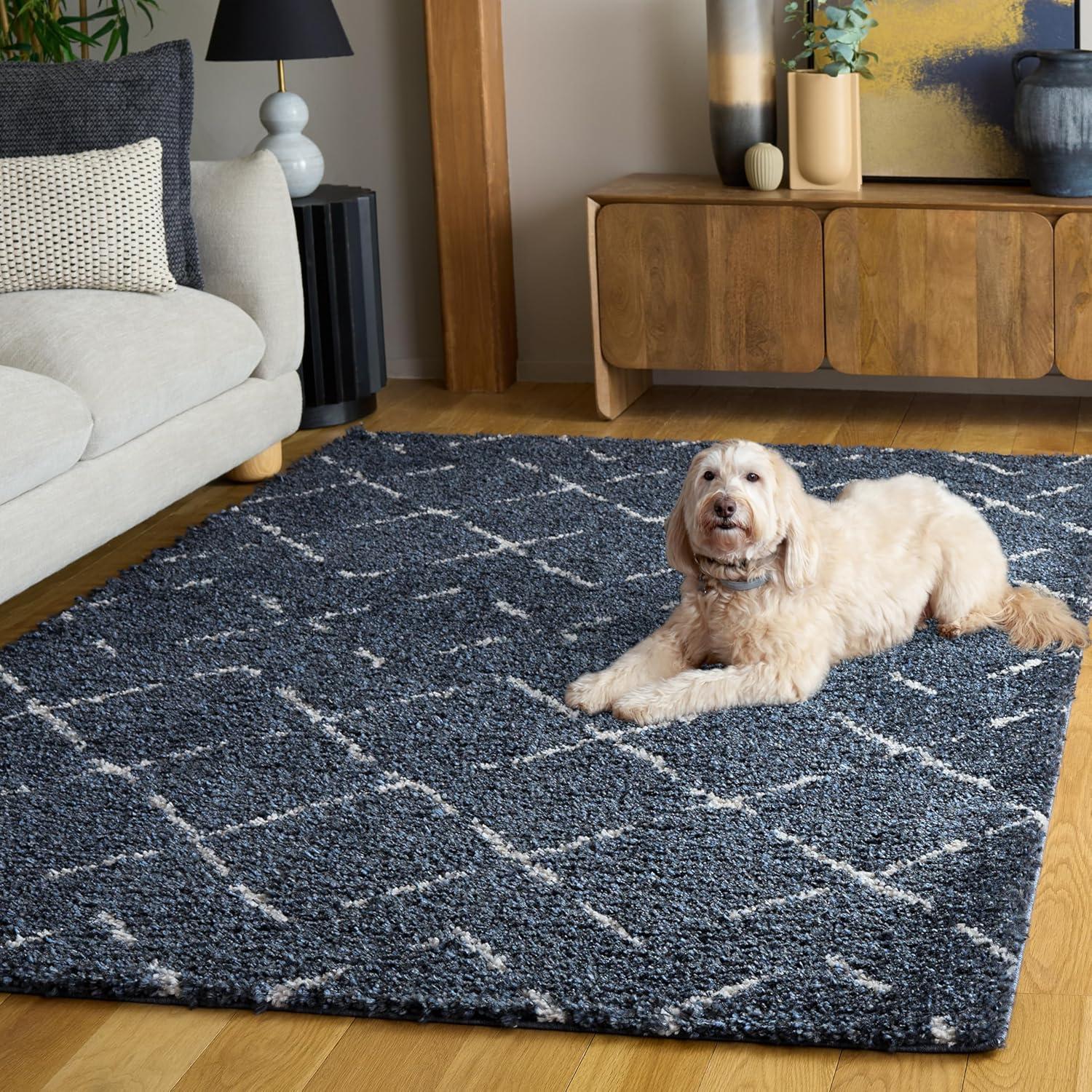 image:imageSAFAVIEH Area Rug 8x10 Arizona Shag Collection Large Ivory amp Beige Moroccan Boho Design NonShedding amp Easy to Clean Ideal for Living Room Bedroom Dining Space ASG743ASlate BlueIvory
