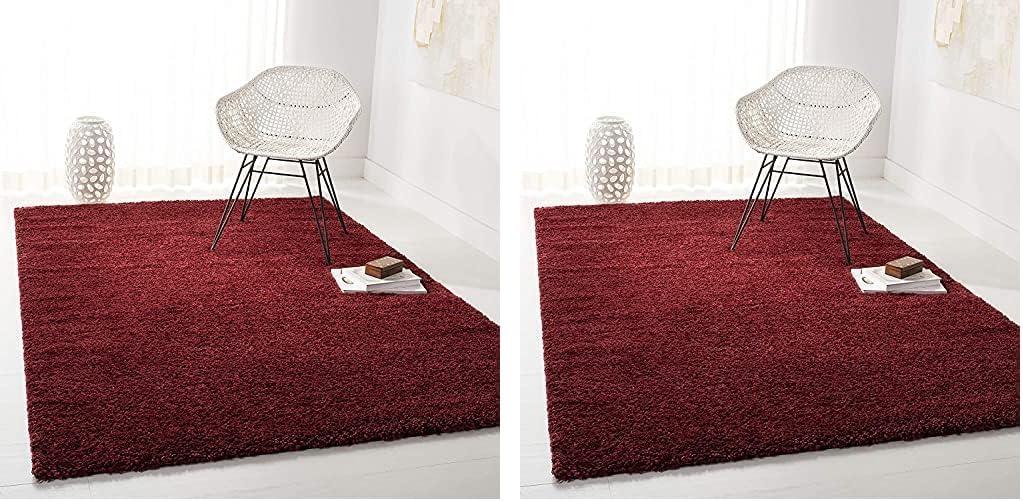 image:imageSAFAVIEH Area Rug 8x10 August Shag Collection Large White Solid Pattern NonShedding amp Easy Cleaning Plush Thick Pile Ideal for Living Room Bedroom Dining Space AUG900ABurgundy
